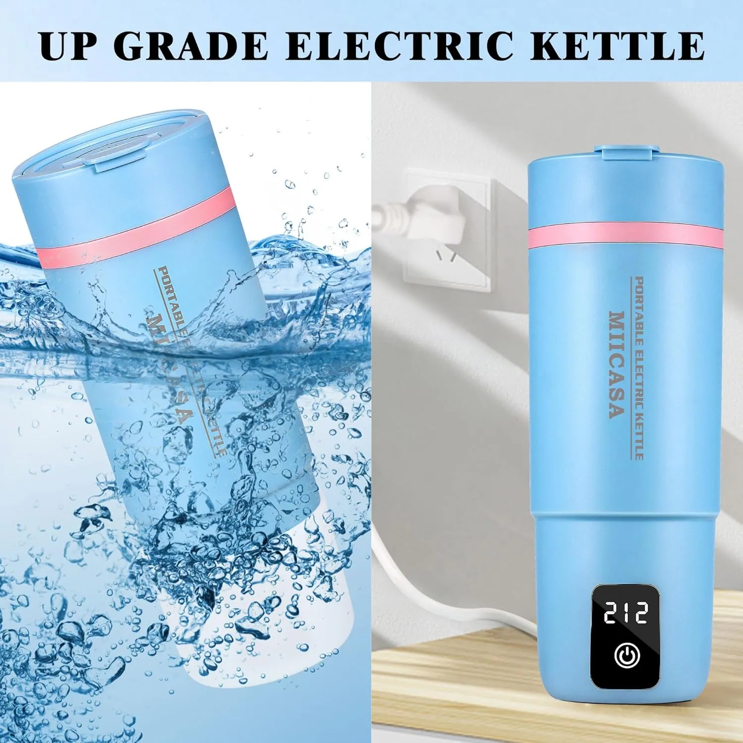 Travel Electric Kettle,Miicasa Small Electric Kettle,Water Boiler with Anti Fall Boot,6 Temperature Control,304 Stainless Steel Auto Shut-Off and Boil Dry Protection,17oz