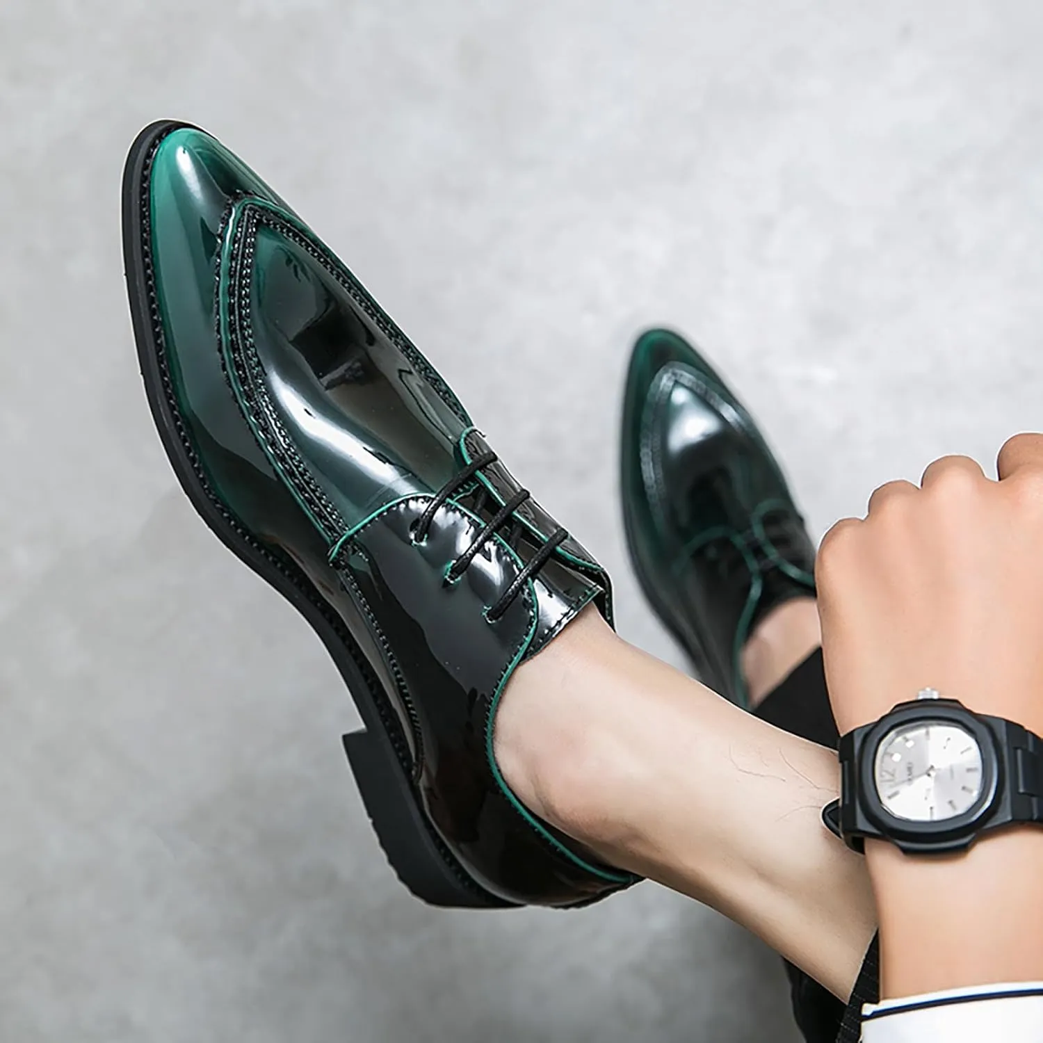 Tuxedo Shoes Patent Leather Wedding Dress Shoes for Men Lace up Formal Business Oxford Shoes