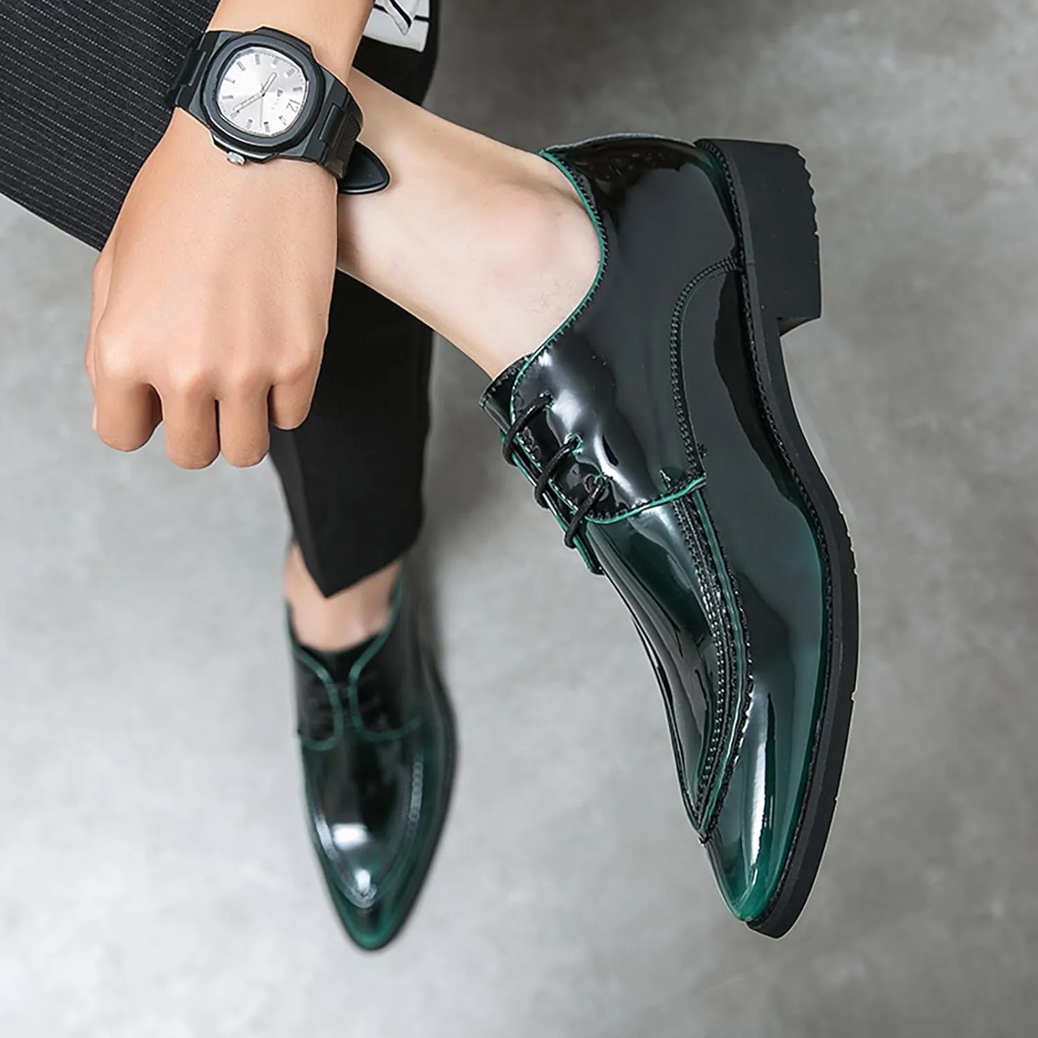 Tuxedo Shoes Patent Leather Wedding Dress Shoes for Men Lace up Formal Business Oxford Shoes