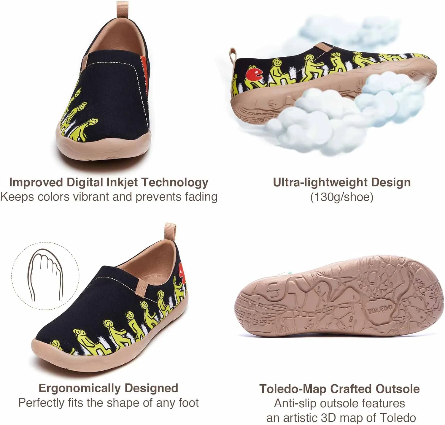 UIN Men's Slip Ons Canvas Lightweight Flats Sneakers Walking Casual Loafers Comfortable Art Painted Travel Shoes