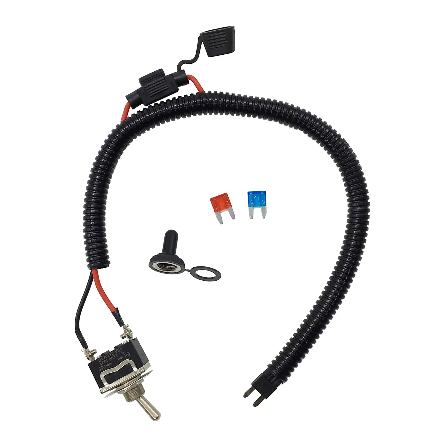 Universal Fuse Bypass Switch kit for ATM APM Mini-Fuse Towed Vehicles, Car Fuse Holder Connector, with Heavy Duty Rocker Toggle Switch, 16 Gauge Wire, 10A & 15A fuses, 45cm/17.72inch