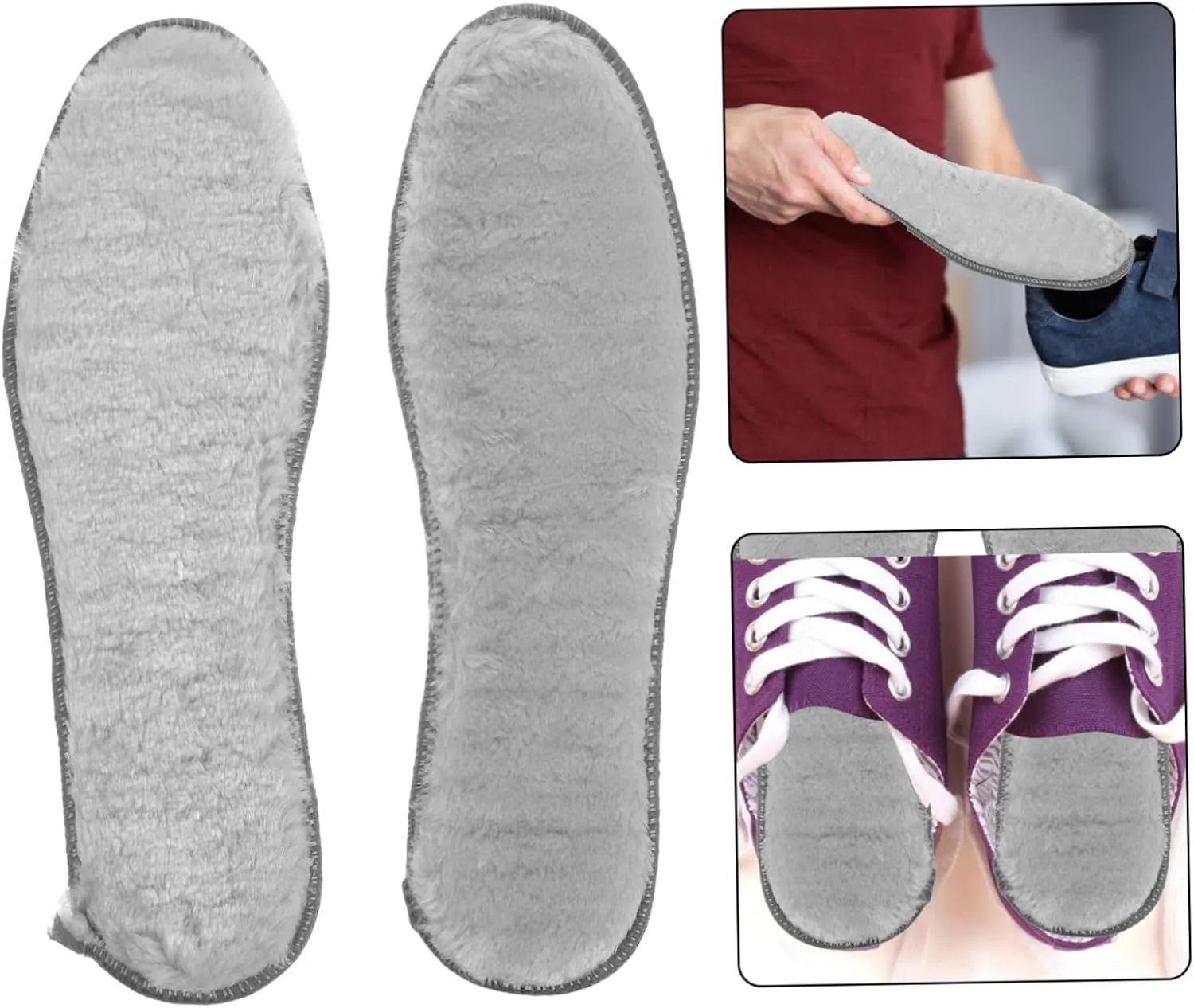 VALICLUD 4 Pairs Winter Thermal Insoles for Women Thickened Plush Boot Liners Cushioned Fluffy Shoe Inserts with Non Slip Bottom Cozy Warm Shoe Pads for Cold Weather