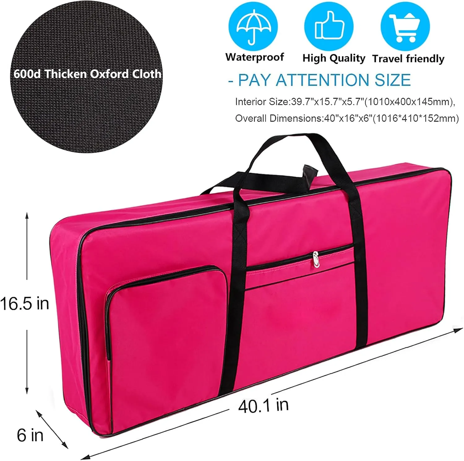 Vilihkc 61 Key Keyboard Gig Bag Case,Portable Durable Keyboard Piano Waterproof 600D Oxford Cloth with 10mm Cotton Padded Case Gig Bag 40"x16"x6"