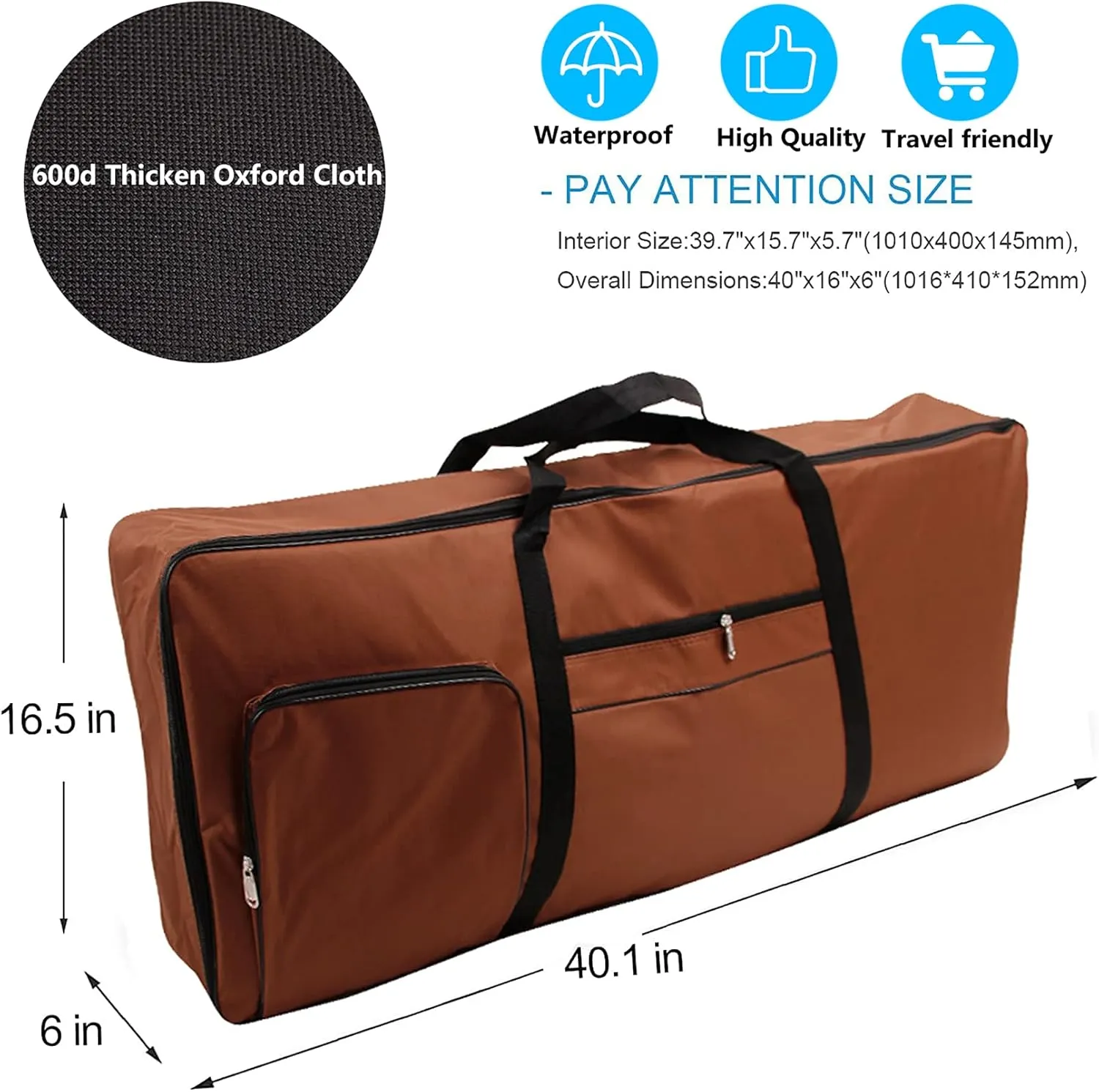 Vilihkc 61 Key Keyboard Gig Bag Case,Portable Durable Keyboard Piano Waterproof 600D Oxford Cloth with 10mm Cotton Padded Case Gig Bag 40"x16"x6"