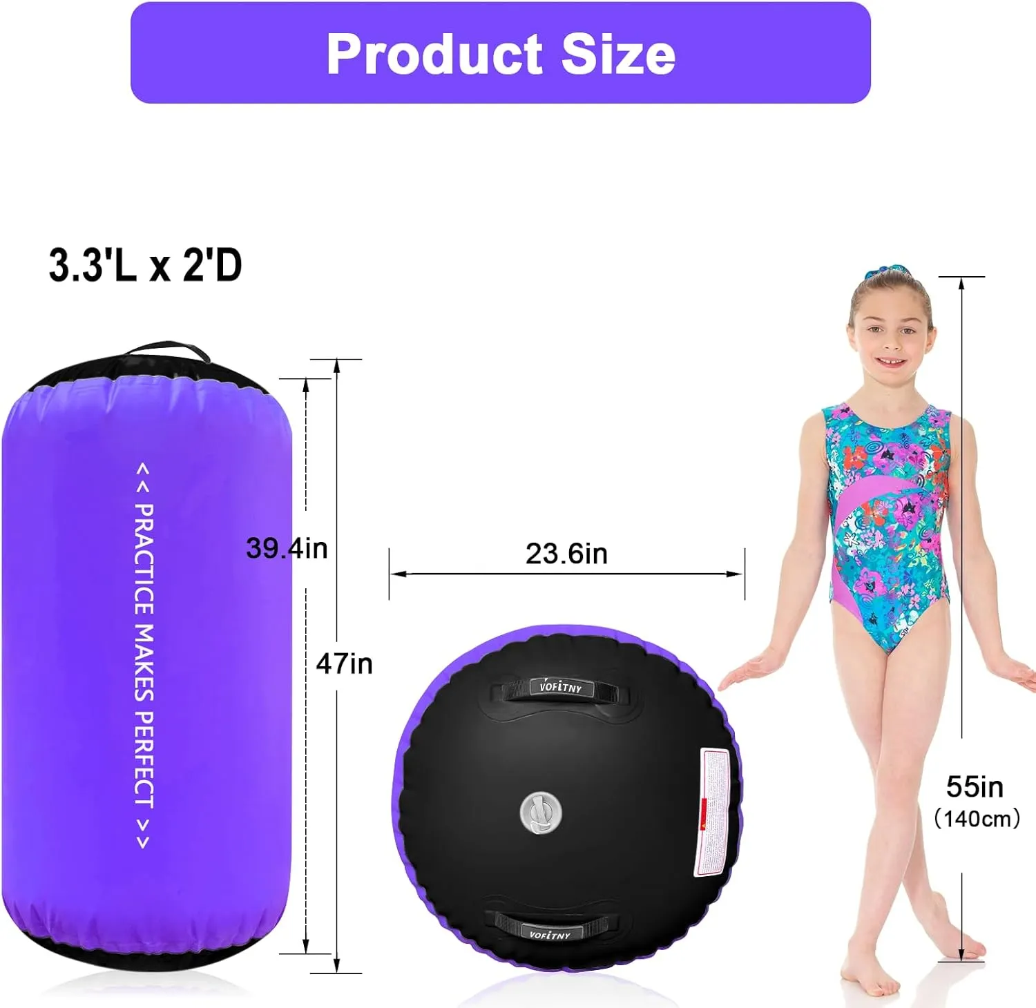 VOFiTNY Gymnastics Tumbling Equipment Air Barrel Inflatable Octagon Tumbler Roller Back-bend Trainer Chearleeding Mat Without Pump