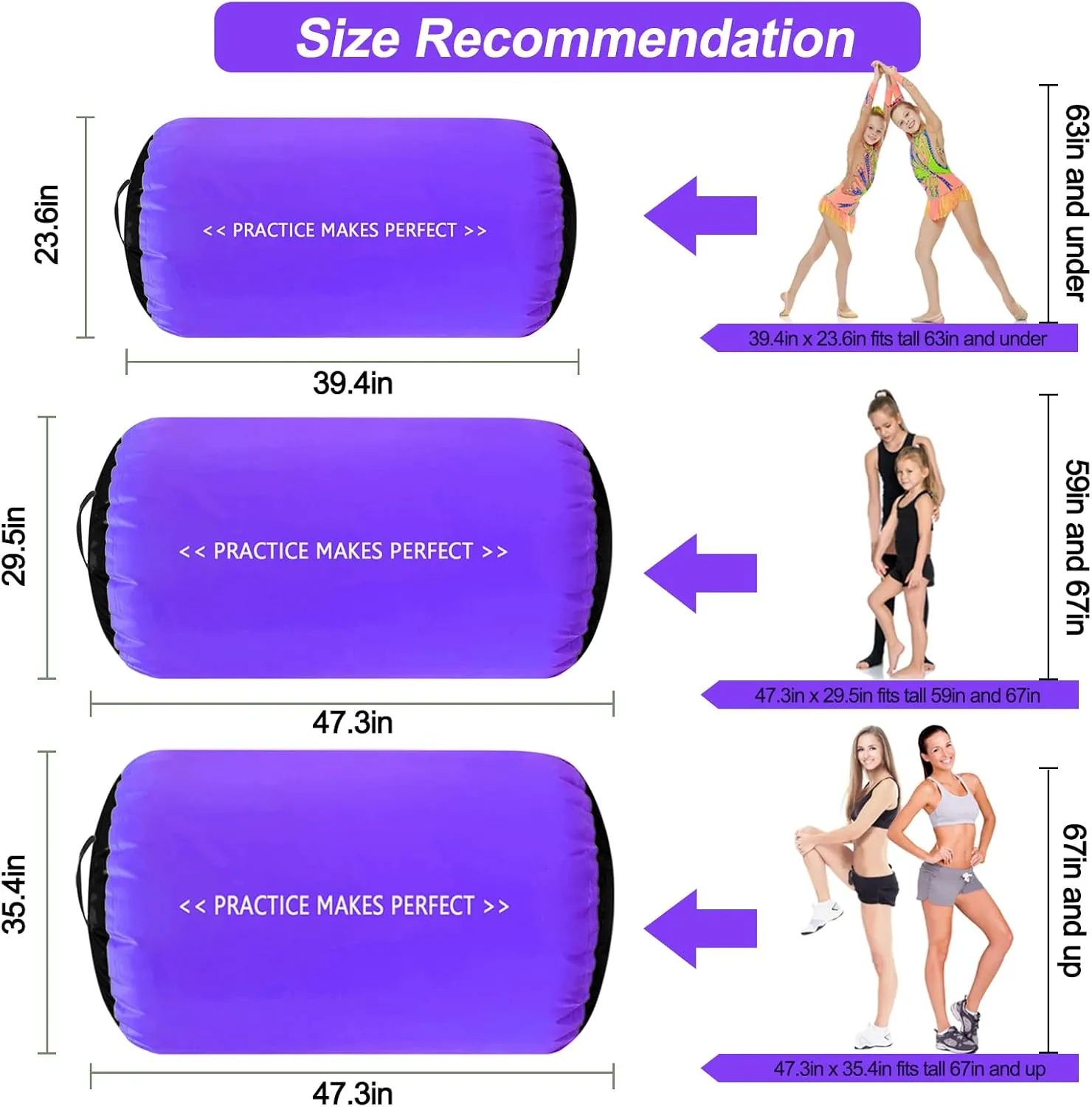 VOFiTNY Gymnastics Tumbling Equipment Air Barrel Inflatable Octagon Tumbler Roller Back-bend Trainer Chearleeding Mat Without Pump