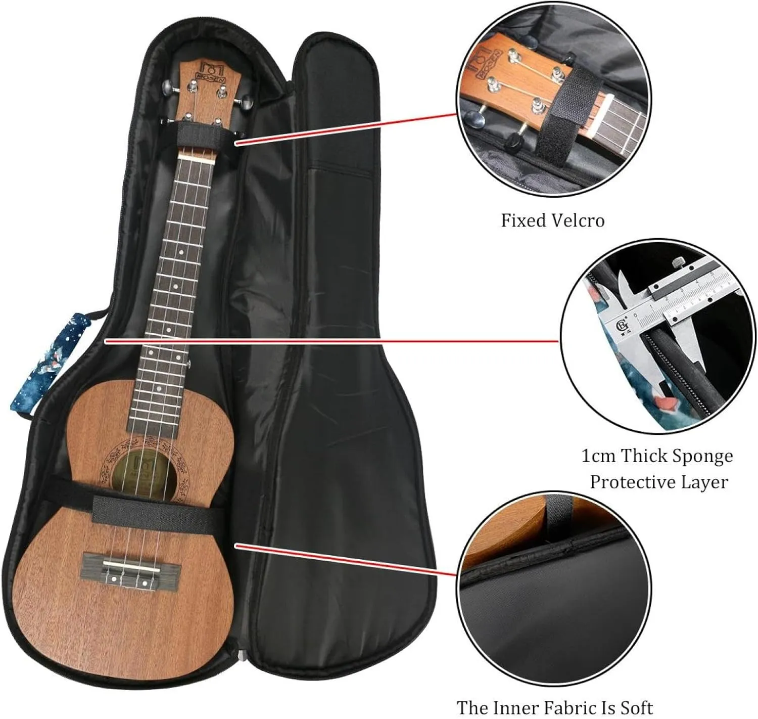 Watercolor Winter Christmas Trees and Deers Ukulele Case, Padded Bag for 23 Inch Concert Ukulele, Waterproof & Durable