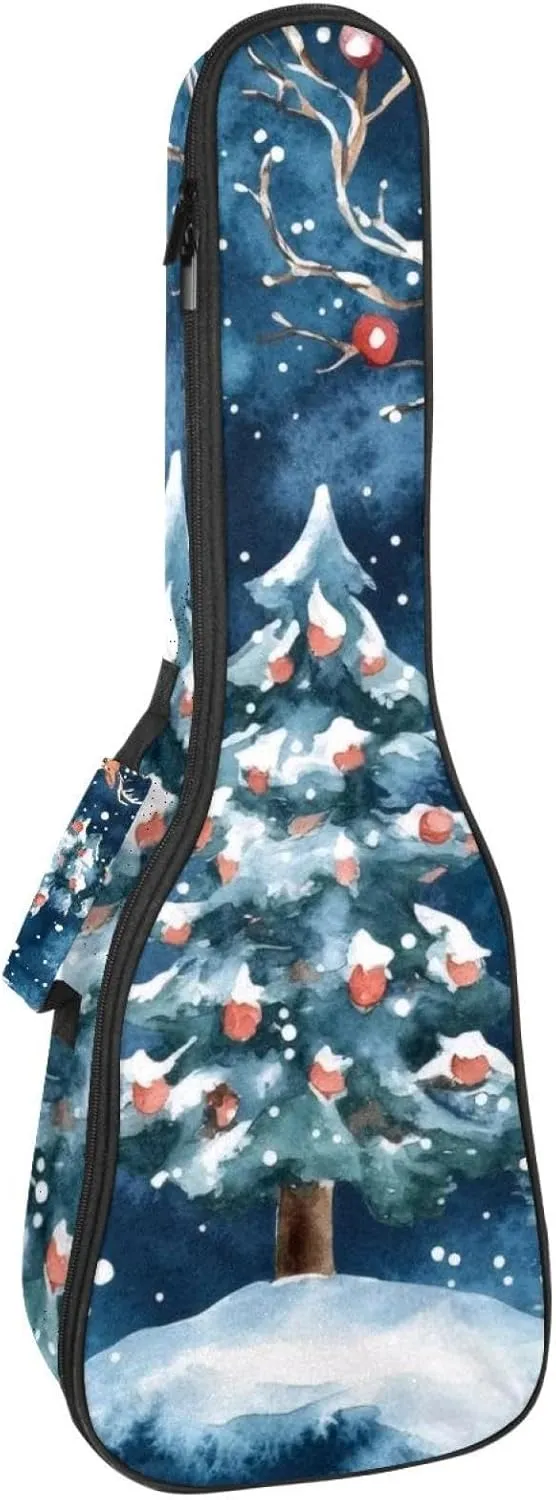 Watercolor Winter Christmas Trees and Deers Ukulele Case, Padded Bag for 23 Inch Concert Ukulele, Waterproof & Durable