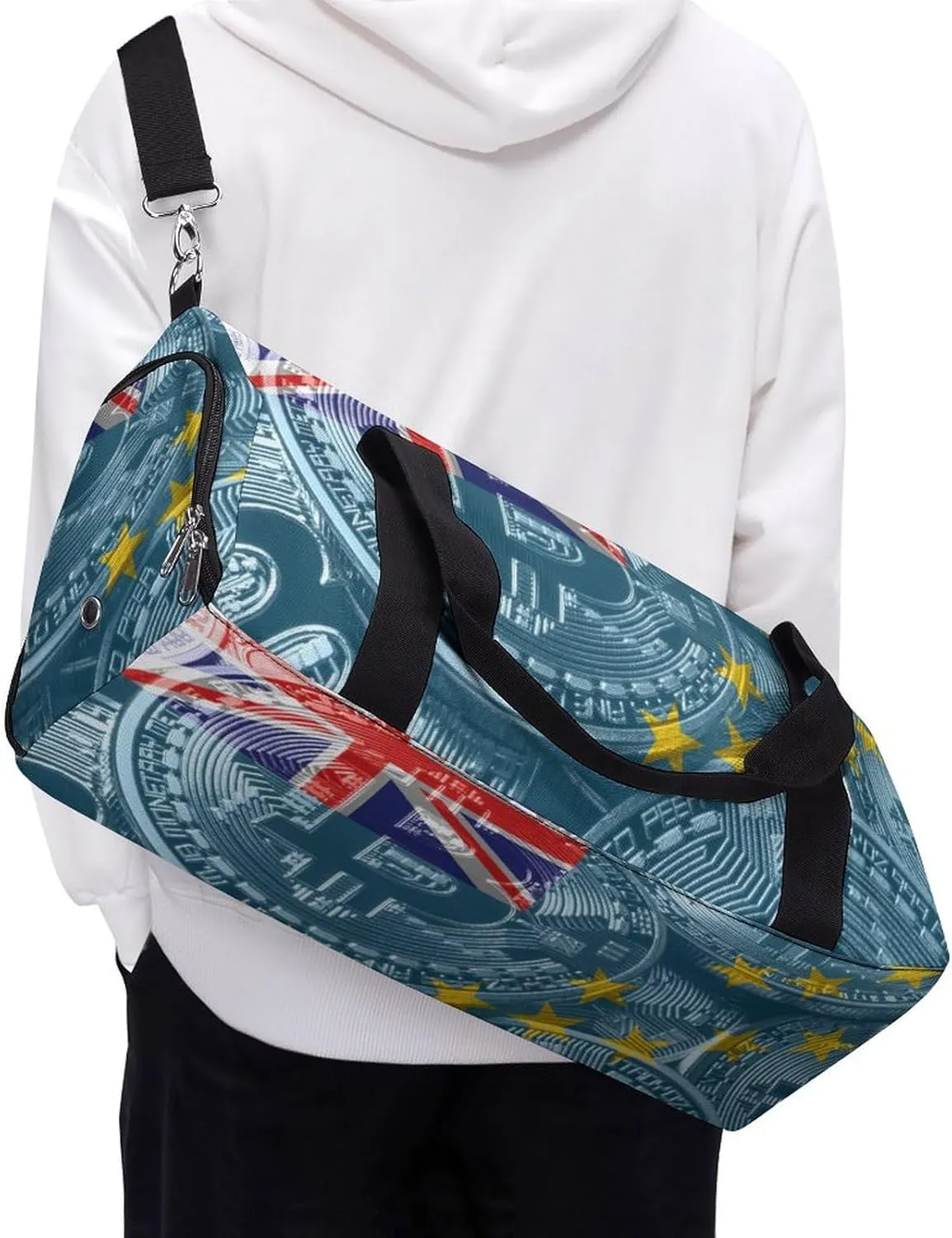 Waterproof Tuvalu Flag Bitcoin Duffel Bag with Shoe Compartment Gym Travel Yoga