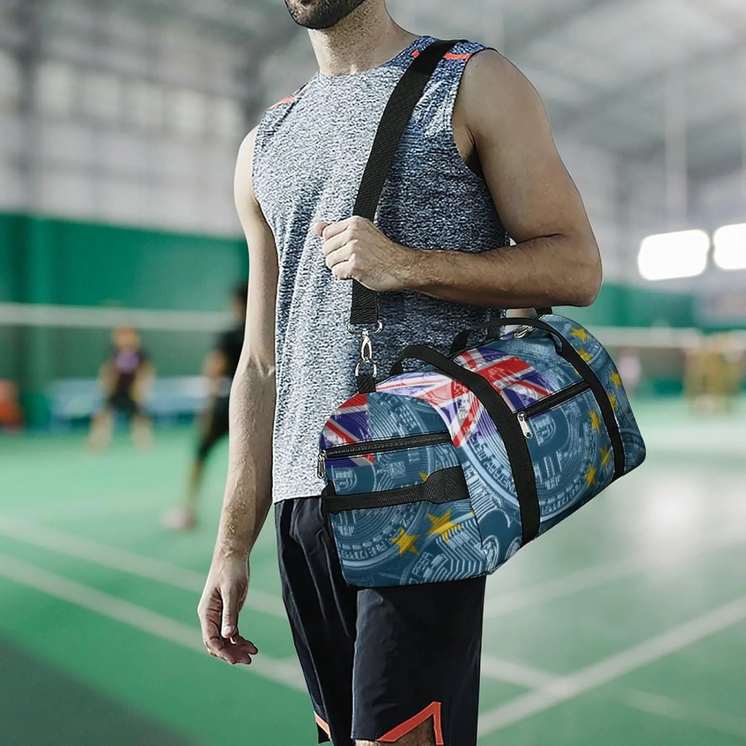 Waterproof Tuvalu Flag Bitcoin Duffel Bag with Shoe Compartment Gym Travel Yoga