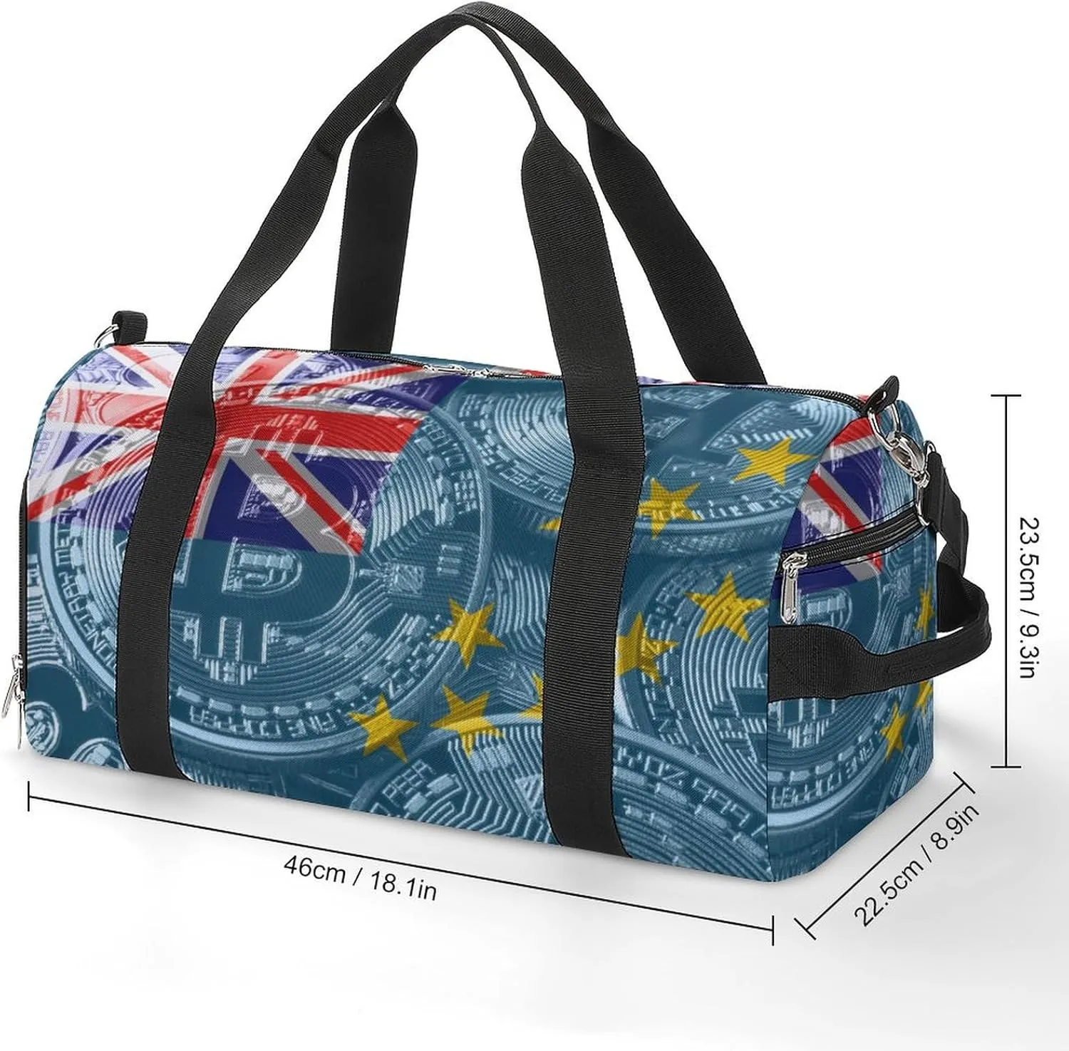 Waterproof Tuvalu Flag Bitcoin Duffel Bag with Shoe Compartment Gym Travel Yoga
