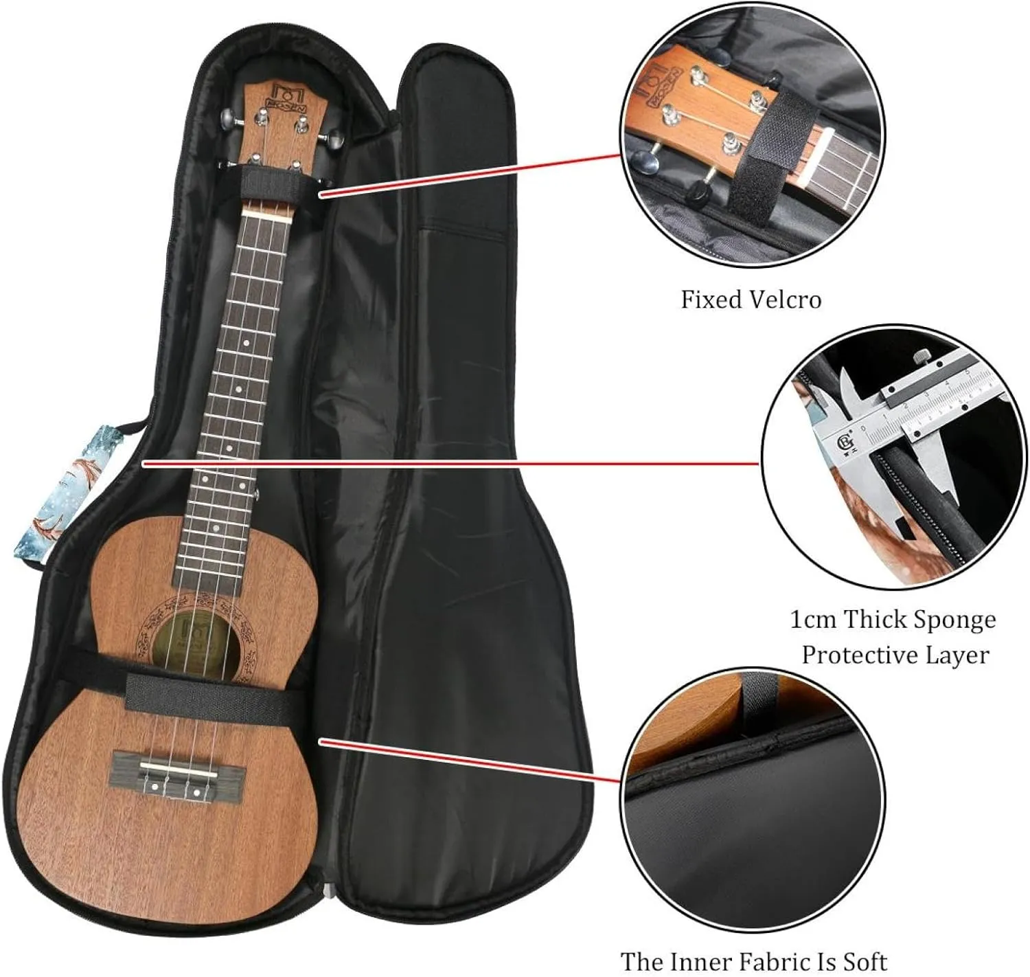 Waterproof Ukulele Case Bag, Durable 23" Ukulele Gig Bag with Storage and Handle - Watercolor Wild Forest Deer Surrounded by Fir Trees