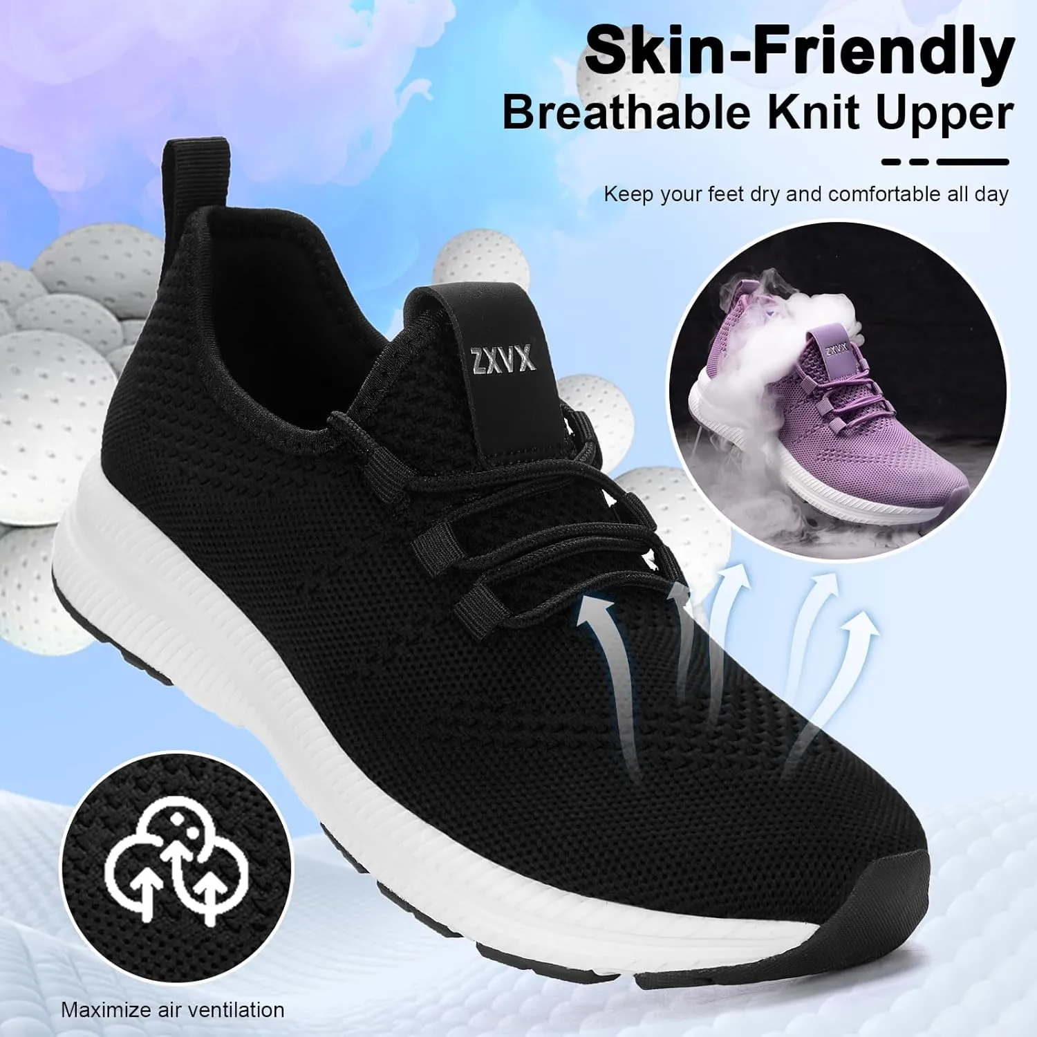 Wide Toe Box Shoes Women Non-Slip Wide Width Sneakers Ultra Light Extra Wide Road Running Shoes for Women Breathable Tennis Walking Gym Workout Trainer 5.5-11.5