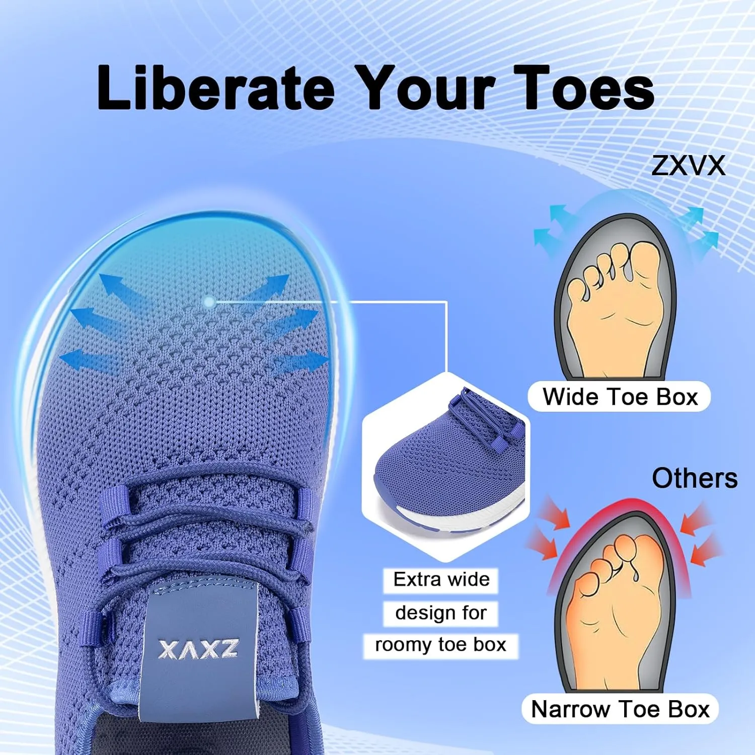 Wide Toe Box Shoes Women Non-Slip Wide Width Sneakers Ultra Light Extra Wide Road Running Shoes for Women Breathable Tennis Walking Gym Workout Trainer 5.5-11.5