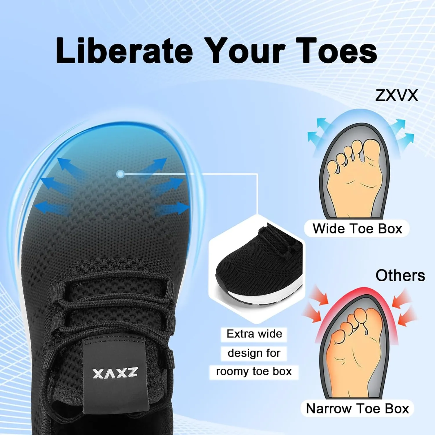Wide Toe Box Shoes Women Non-Slip Wide Width Sneakers Ultra Light Extra Wide Road Running Shoes for Women Breathable Tennis Walking Gym Workout Trainer 5.5-11.5