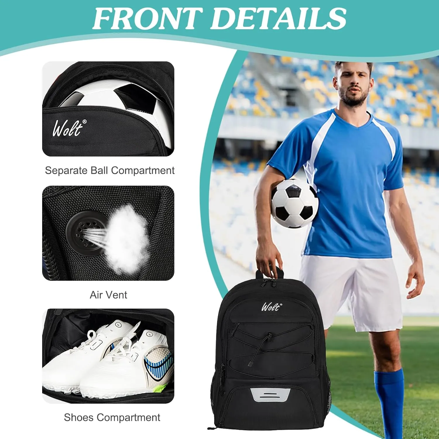 WOLT Youth Soccer Bag, Soccer Backpack, Basketball Backpack with Cleat Shoe and Ball Compartments Volleyball Backpack