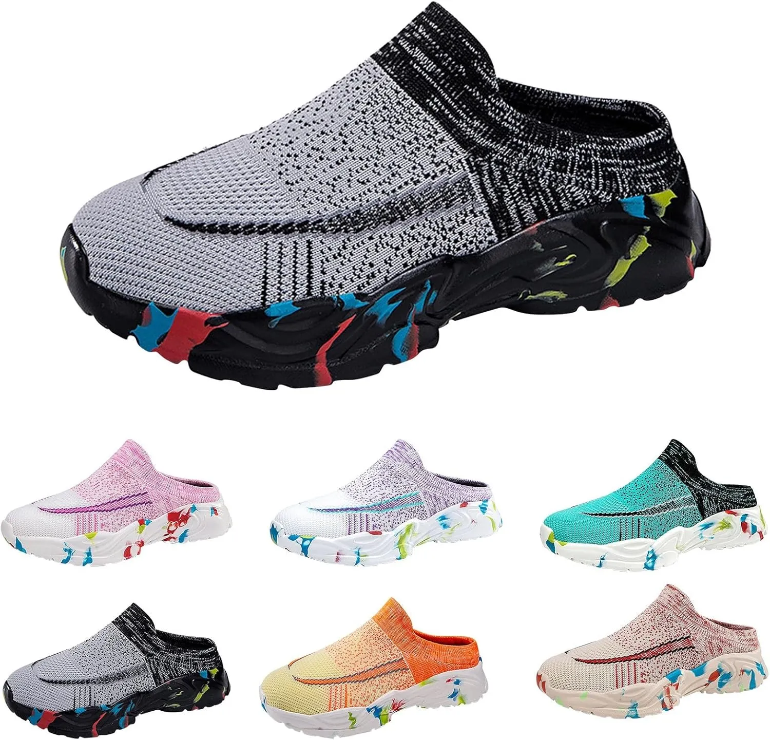 Womens Backless Sneakers Mesh Slip-on Mule Shoes Running Shoes for Women Comfort Brown Casual Shoes Men Shoes Sneakers Steel Toe Tennis Shoe Trainers Shoe