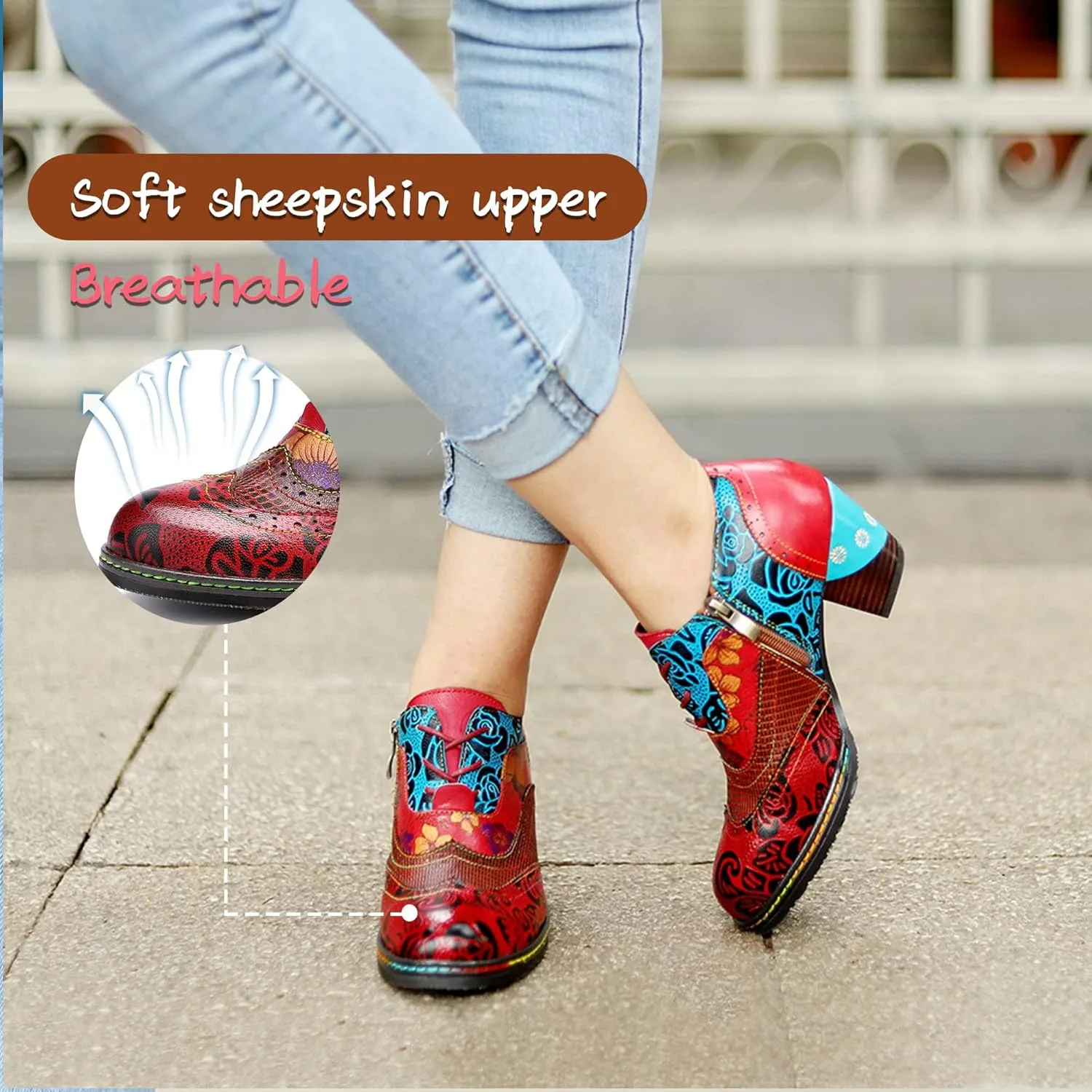 Women's Handmade Lambskin Oxford Loafers Shoes with Retro Ethnic Printed Style, Brock Design for Casual and Fashion Collegiate Style
