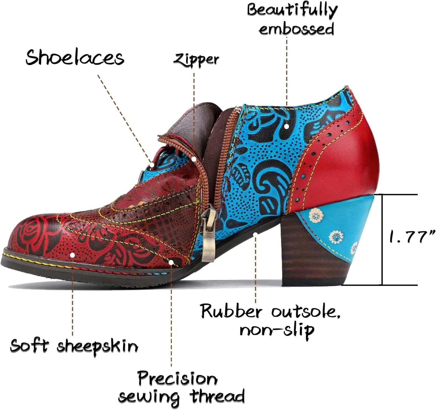Women's Handmade Lambskin Oxford Loafers Shoes with Retro Ethnic Printed Style, Brock Design for Casual and Fashion Collegiate Style