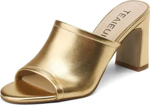 Women's High Block Heeled Mule Sandals Sexy Open Toe Heels Slip on Mules Comfortable Casual Dress Pumps Shoes for Dating Daily
