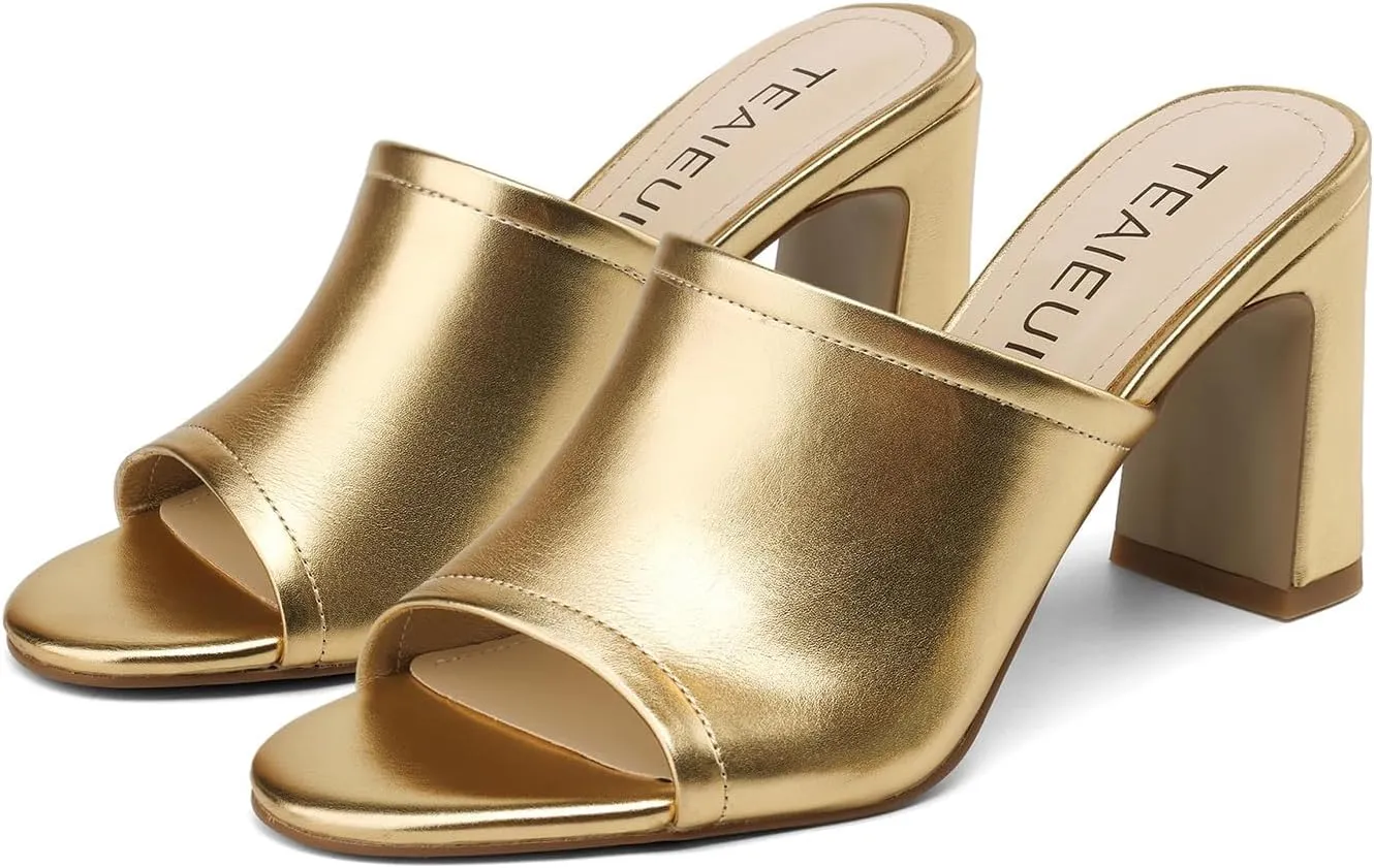 Women's High Block Heeled Mule Sandals Sexy Open Toe Heels Slip on Mules Comfortable Casual Dress Pumps Shoes for Dating Daily