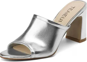 Women's High Block Heeled Mule Sandals Sexy Open Toe Heels Slip on Mules Comfortable Casual Dress Pumps Shoes for Dating Daily