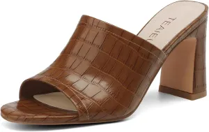 Women's High Block Heeled Mule Sandals Sexy Open Toe Heels Slip on Mules Comfortable Casual Dress Pumps Shoes for Dating Daily