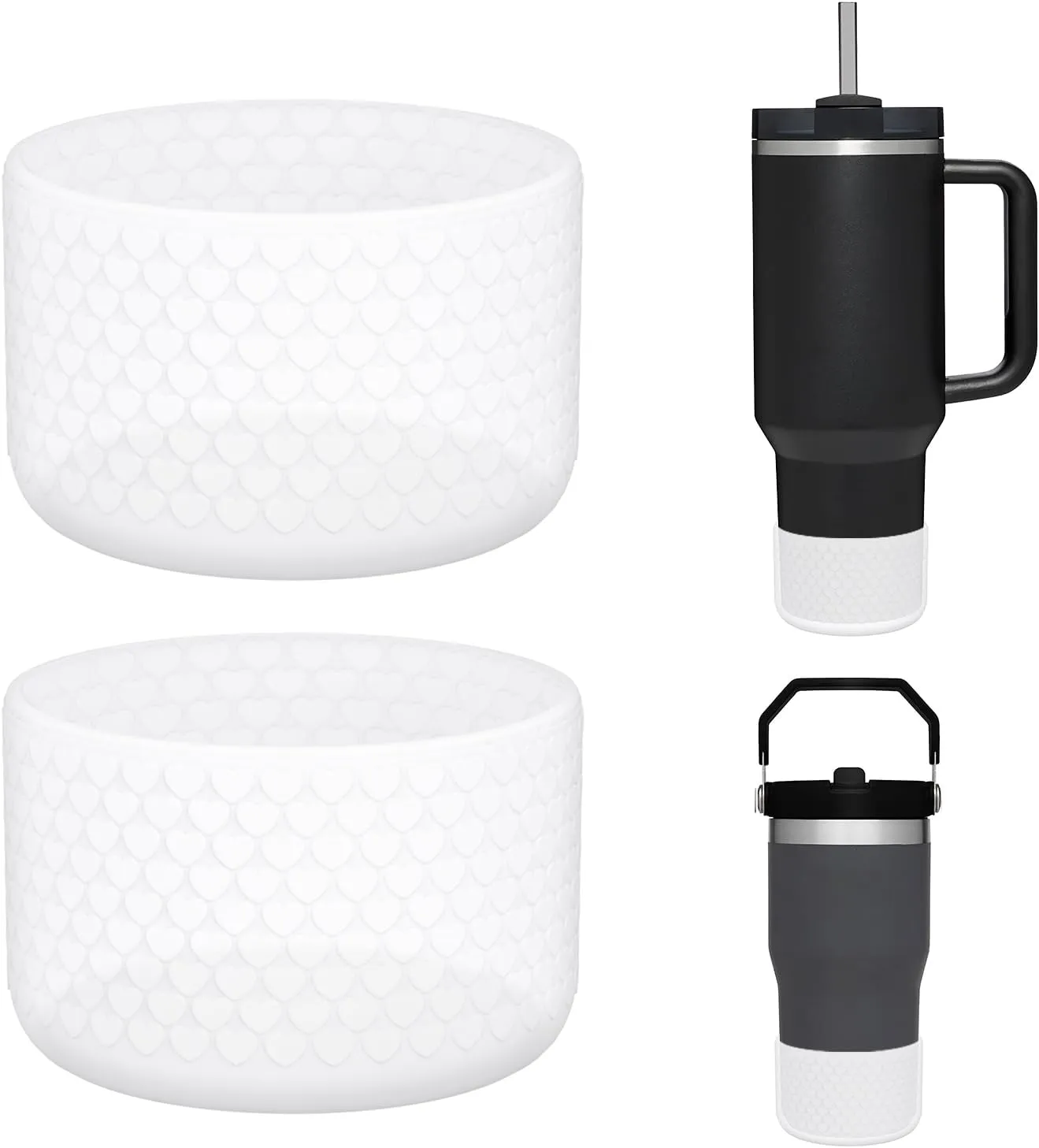 WUQID Heart Shaped Texture Silicone Boot Compatible with Stanle Quencher H2.0 & IceFlow Flip 20oz 30oz 40oz and Hydro Sport Flask 12-24oz, Anti-Slip Bottle Bottom Sleeve Cover