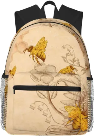 Wurton Rural Honey Bees Flowers Print Unisex Backpack Trendy,Durable Travel Bag Sports Beach Backpack Lightweight Backpack, Black