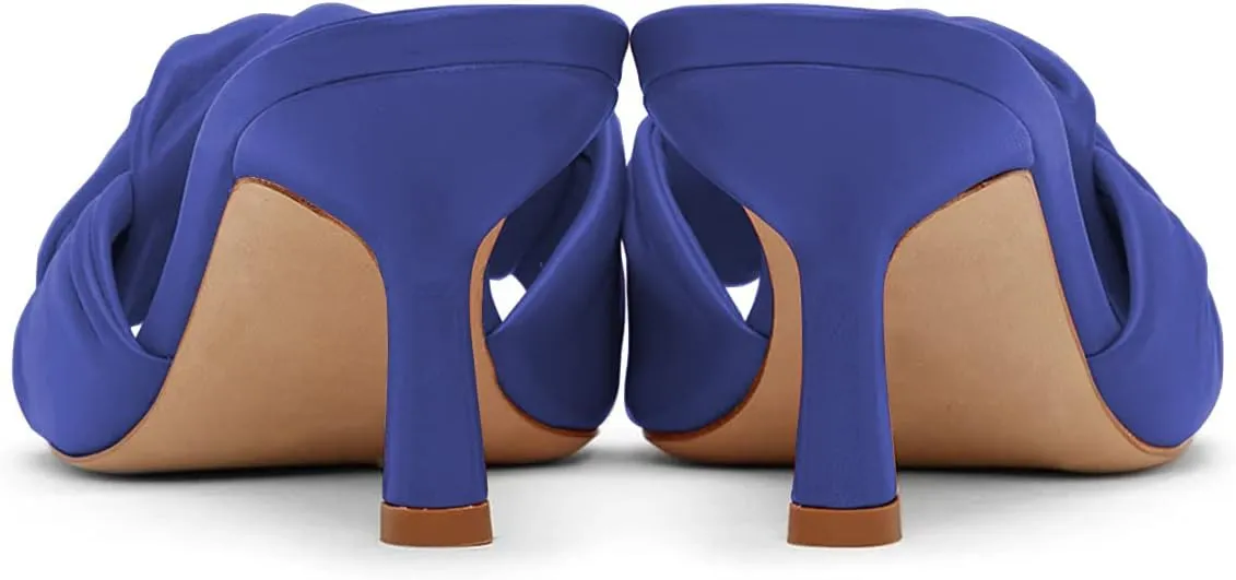 XYD Women's Square Open Toe Kitten Heel Slides Sandals Mid Heels Mules Slip On Fashion Knot Dress Party Summer Shoes