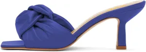 XYD Women's Square Open Toe Kitten Heel Slides Sandals Mid Heels Mules Slip On Fashion Knot Dress Party Summer Shoes