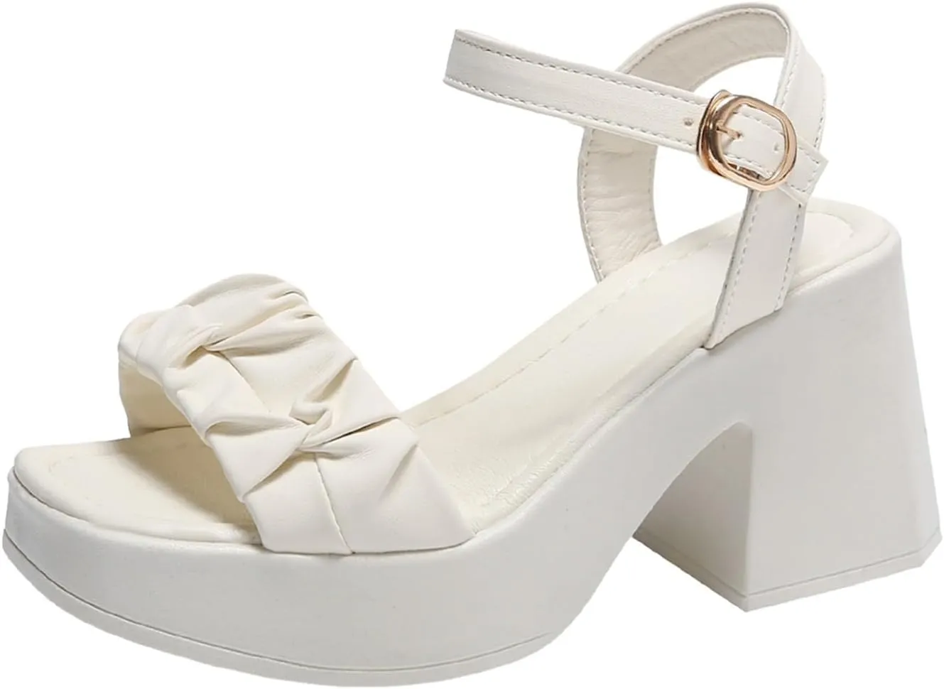 ZSpzx 2025 Women's Chunky Platform Sandal Peep Toe Solid Color Hollow Strappy Sandal Ladies High Heels Sandal Comfortable Non Slip Cushion Footbed Shoes for Wedding Bridal Evening Cocktail