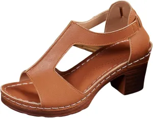ZSpzx Chunky Heels Sandals for Women 2025 Dressy T-Strap Cutout Comfortable Block Sandal Buckle Mid Heeled Orthopedic Elastic Ladies Cushion Footbed Casual Shoes for Party Wedding Walking Vacation