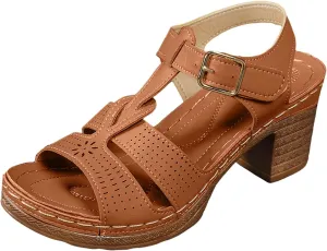 ZSpzx Chunky Heels Sandals for Women 2025 Peep Toe T-strap Strappy Cutout Block Sandal Ladies Cushion Footbed Recovery Orthopedic Casual Slingback Comfortable Shoes for Daily Wear Outdoor Indoor