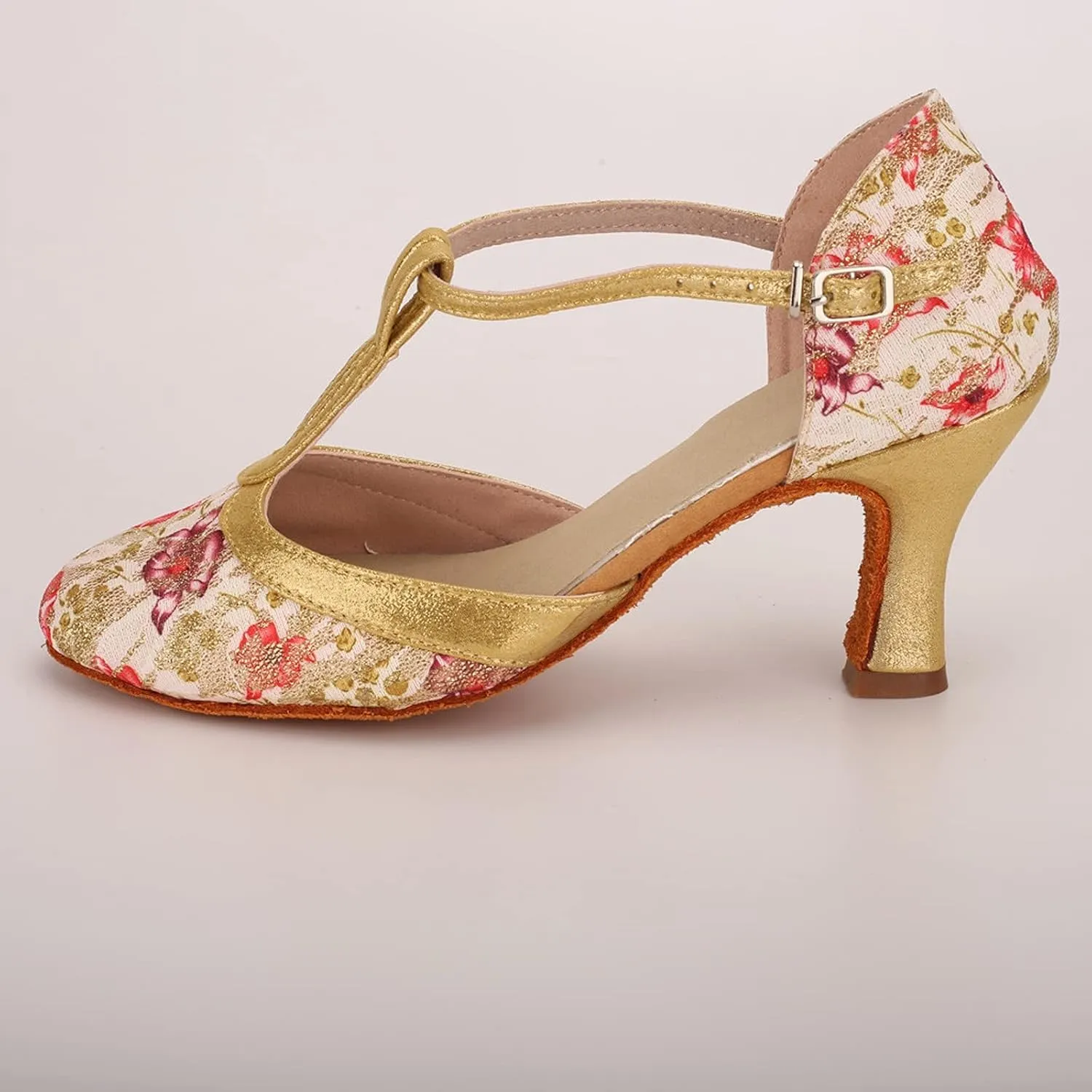 ZSpzx Closed Toe Block Sandals for Women Pointed Toes Kitten Heels Sparkly Slip On T-Strap Orthopedic Sandal Mid Heeled Comfortable Embroidered Flower Dressy Latin Shoes for Wedding Bridal Prom