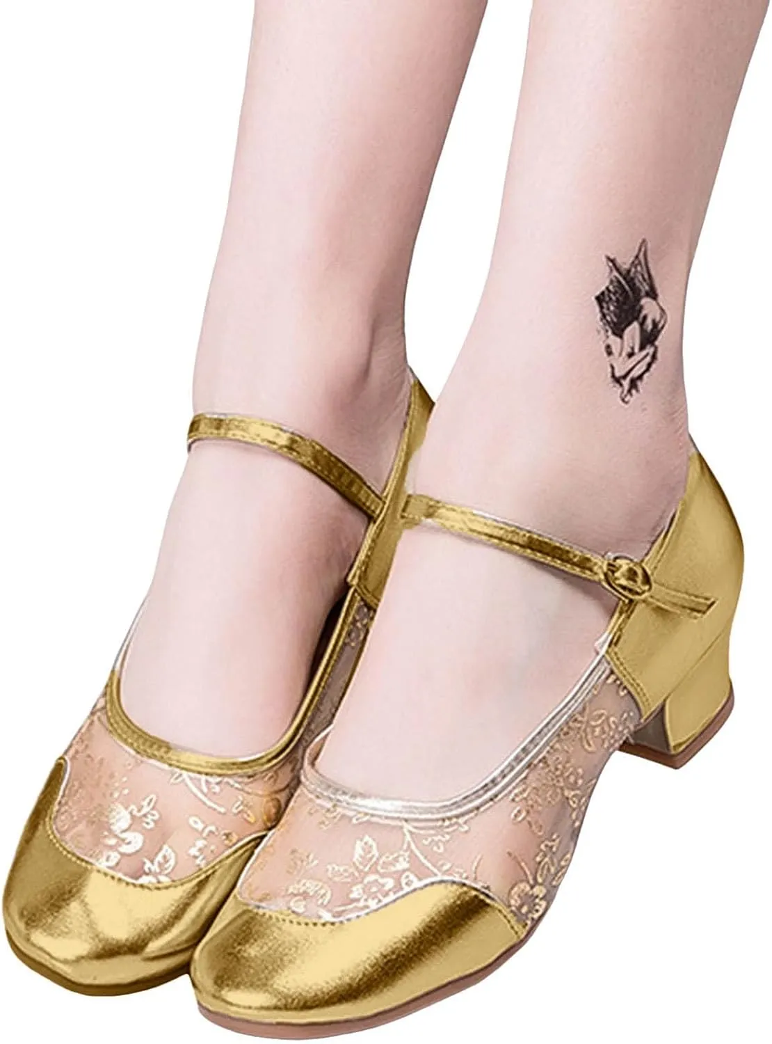 ZSpzx Women's Chunky Heels Sandals Latin Dance Shoes for Women Slip On Backless Pointed Closed Toe Mesh Strappy Sparkly Sandal Cushion Footbed Dressy Bridal Shoe for Evening Cocktail Wedding