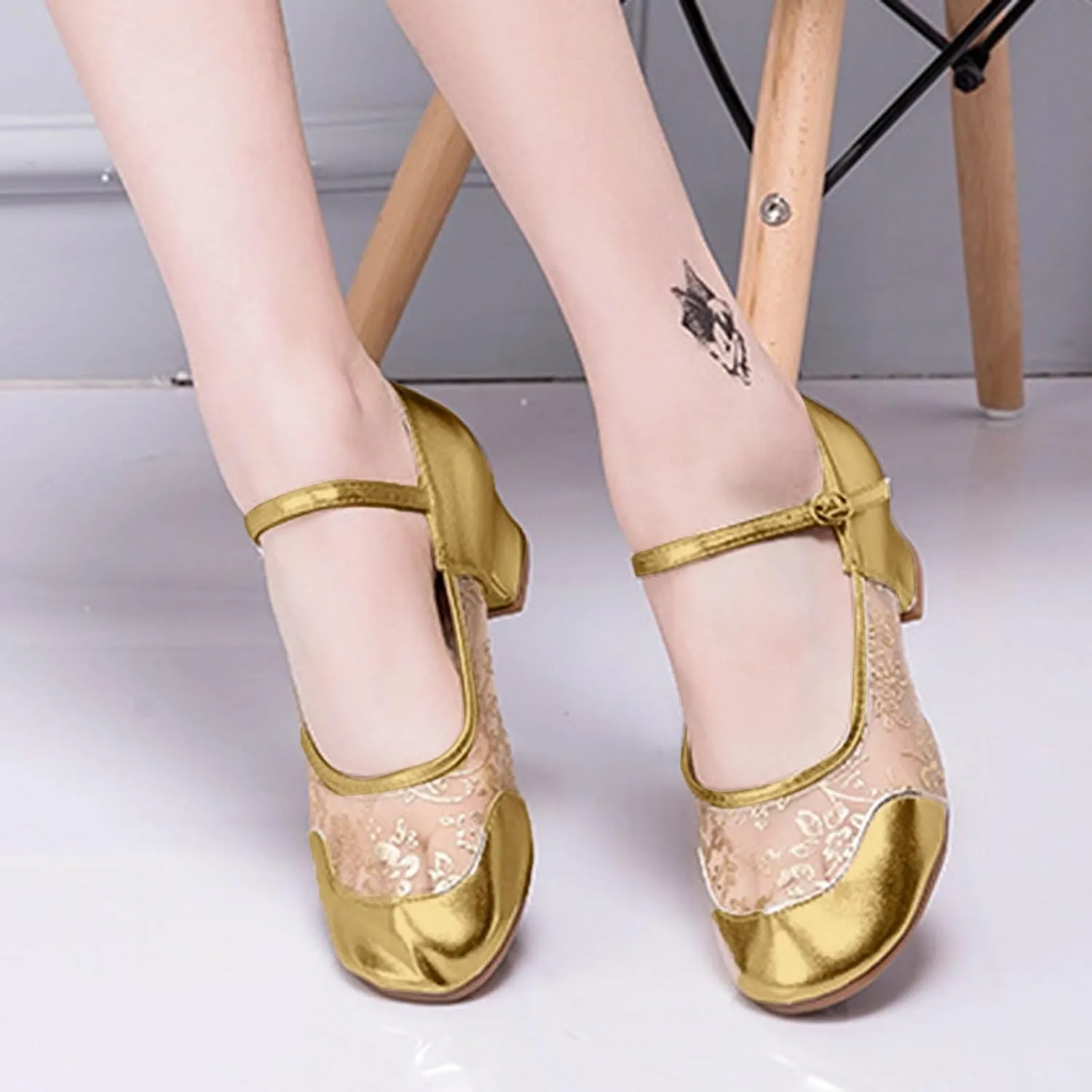 ZSpzx Women's Chunky Heels Sandals Latin Dance Shoes for Women Slip On Backless Pointed Closed Toe Mesh Strappy Sparkly Sandal Cushion Footbed Dressy Bridal Shoe for Evening Cocktail Wedding