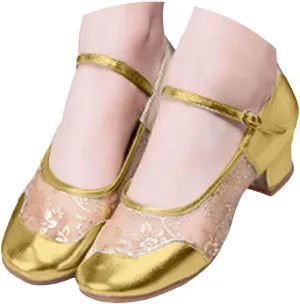 ZSpzx Women's Chunky Heels Sandals Latin Dance Shoes for Women Slip On Backless Pointed Closed Toe Mesh Strappy Sparkly Sandal Cushion Footbed Dressy Bridal Shoe for Evening Cocktail Wedding