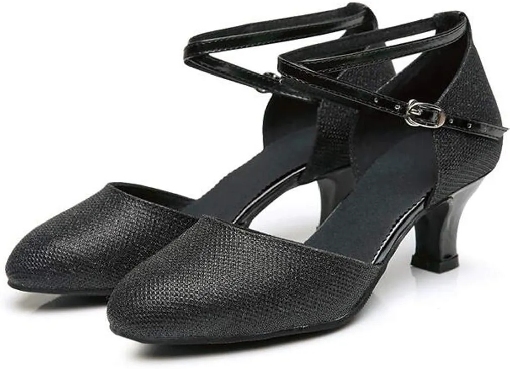 ZSpzx Women's Closed Toe Block Sandals Pointed Toe Kitten Heels Sparkly Slip On Backless Orthopedic Sandal Mid Heeled Classic Comfortable Dressy Latin Shoes for Wedding Bridal Evening Cocktail